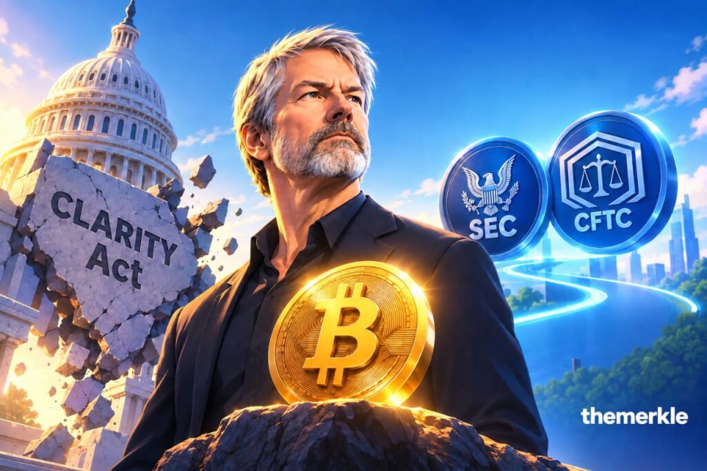 Saylor, Armstrong Downplay CLARITY Act Defeat as Crypto Market Sparks Sharp Unwind The Merkle logo